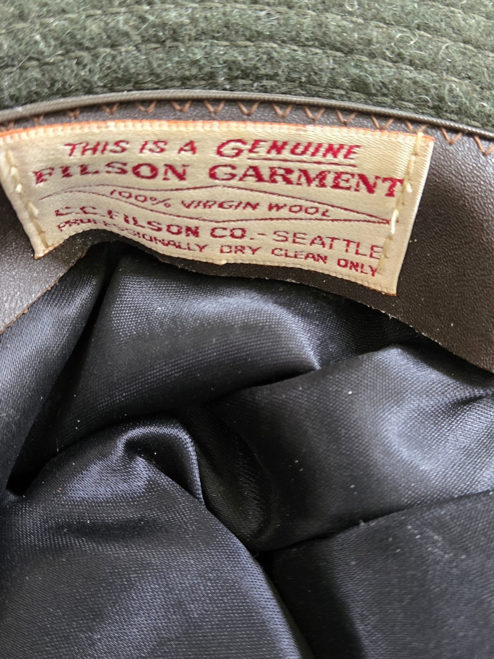 Filson Forest Green Wool Packer Hat with Brown Leather Band - 2XL - Picture 3 of 4